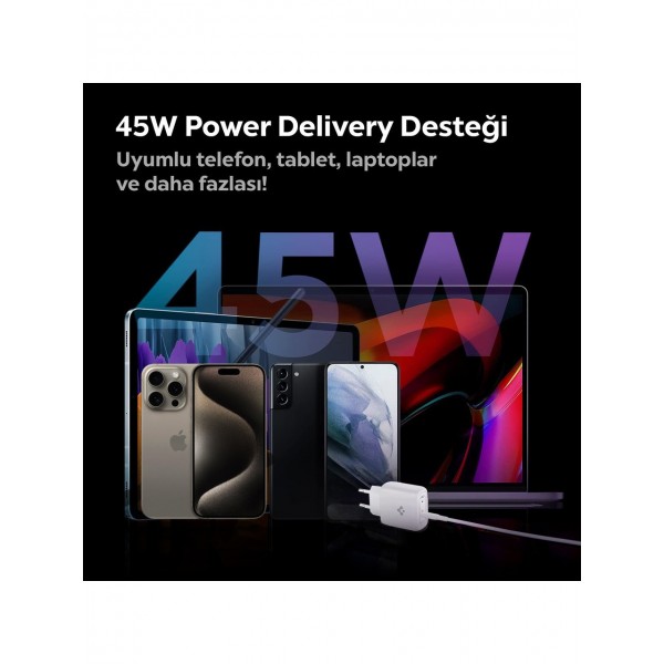 Spigen 45W USB-C Hızlı Şarj Aleti + Örgü Kablo